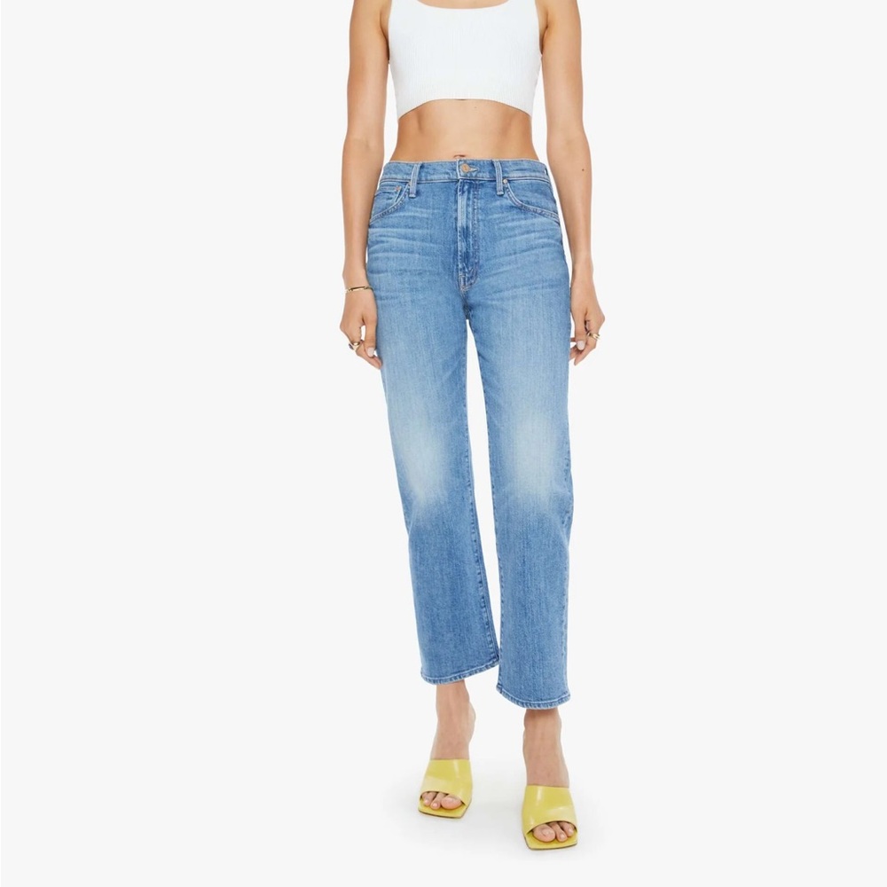 MOTHER Light Blue Denim The Ditcher Zip Crop Jeans 27